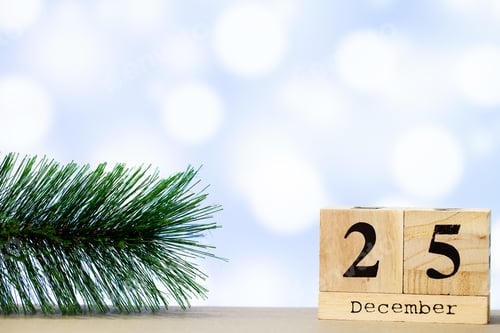 Preview: 25 december and christmas decoration on blue background