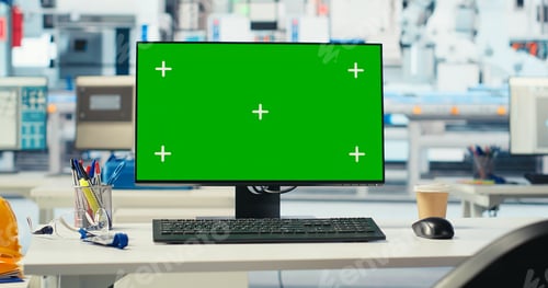 Preview: Chroma key mockup computer used to inspect solar plant machinery