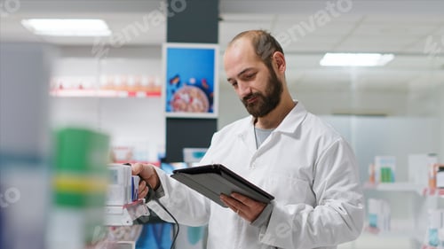 Preview: Drugstore assistant scans packs with medications and remedies