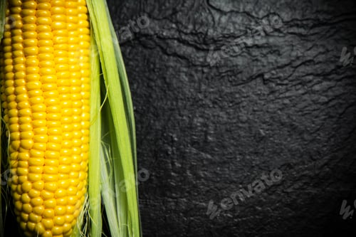 Preview: Fresh corn on black table.