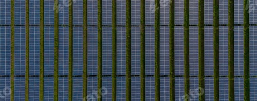 Preview: Aerial drone shot of solar panels in Solar Farm showcase green energy innovation
