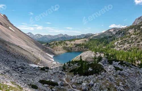 Preview: Beautiful mountain landscape with picturesque lake.