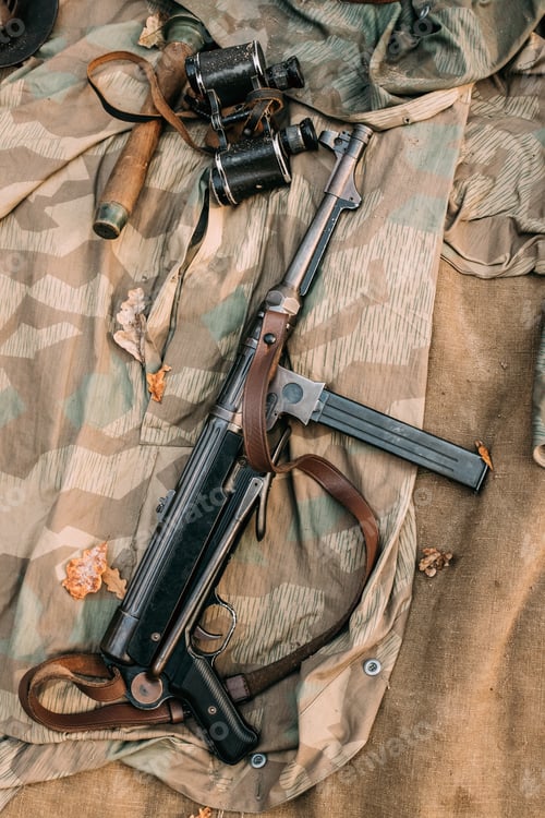 Preview: German Military Ammunition - Grenade, Binoculars And Sub-machine
