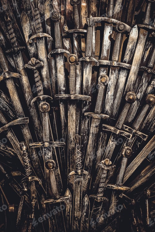 Preview: Metal knight swords background. Close up. The concept Knights.