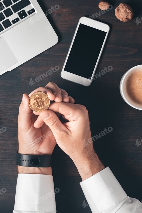 Preview: Cryptocurrency trading mobile phone app mockup screen, top view