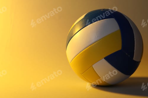 Preview: Colorful volleyball ball on yellow background. Space for text