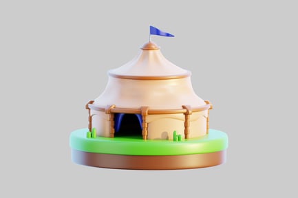 Preview: Cartoon circus tent with blue flag