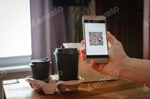 Preview: Coronavirus. contactless payment QR code,Quarantine contactless delivery during the covid pandemic