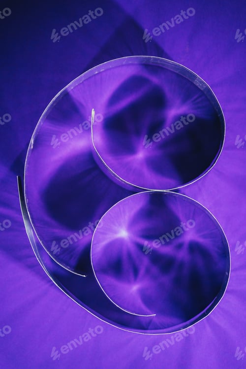 Preview: elevated view of paper spirals on purple