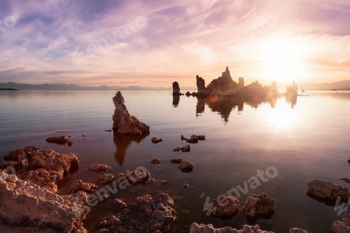 Preview: Tufa towers rock formation in Mono Lake. Sunrise