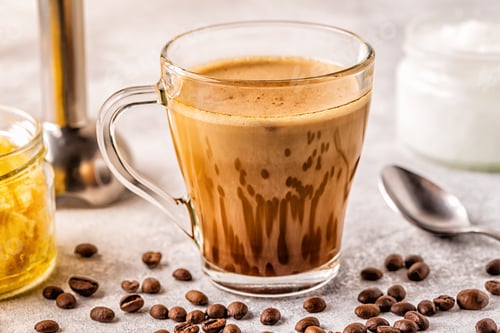 Preview: Coffee blended with ghee butter and MCT coconut oil.