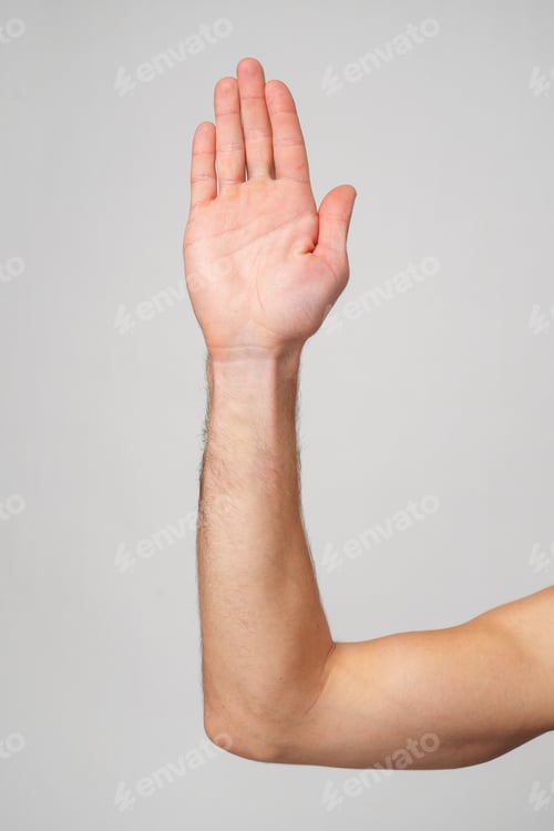 Preview: Mans Hand Showing Sign against gray background