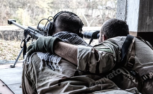 Preview: Army sniper team shooting from hidden position