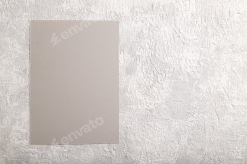 Preview: Gray paper business card, mockup on gray concrete background. Blank, flat lay, top view