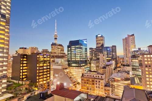 Preview: Auckland NZ illuminated city architecture at night