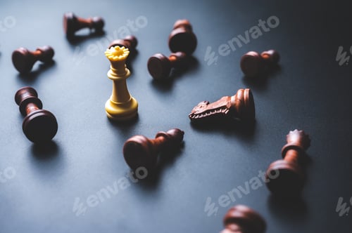 Preview: business success concept with chess, One chess pieces staying against full set of chess pieces