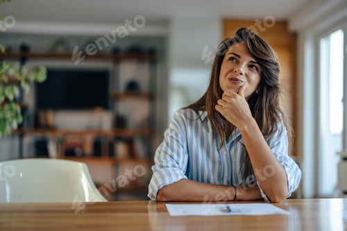 Preview: Adult caucasian woman, brainstorming at work