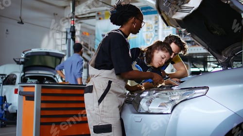 Preview: Team of mechanics fixing car