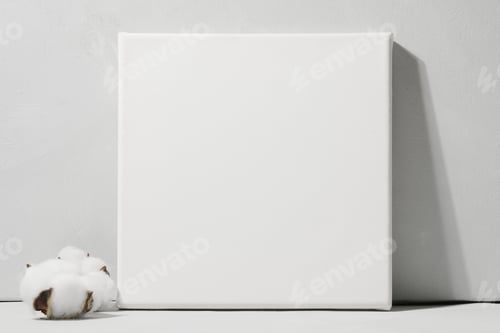 Preview: White canvas board and cotton ball against grey wall.
