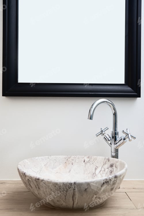 Preview: Bathroom interior with marble sink and faucet