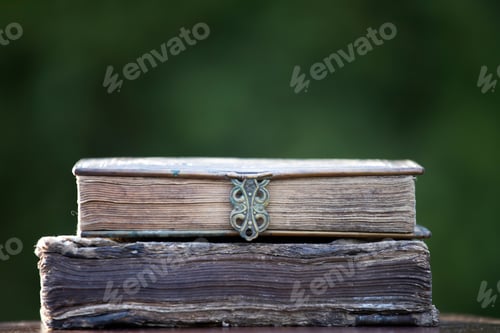Preview: Collection of old books on dark background