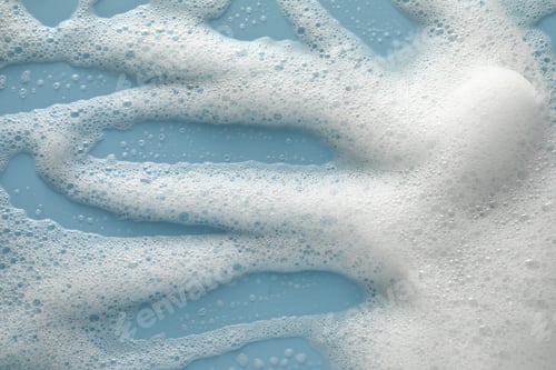 Preview: White washing foam on color background, top view