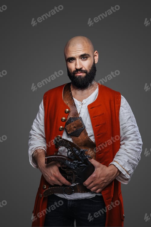Preview: Handsome Bald Pirate with a Black Beard
