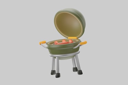 Grelhador de chaleira verde com salsichas