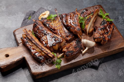 Preview: Barbecue beef ribs with bbq sauce sliced