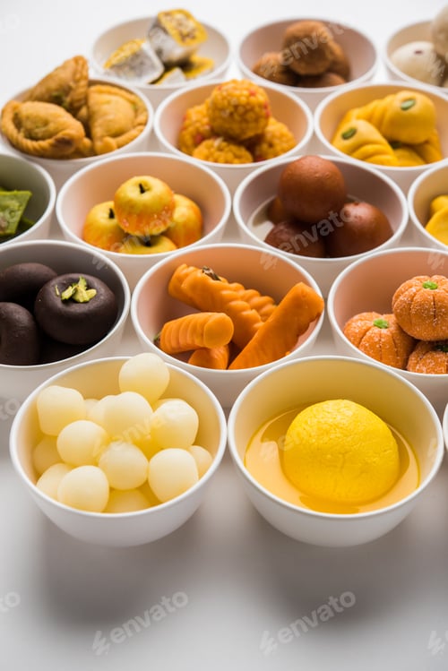 Preview: Rangoli design of Assorted Indian sweets