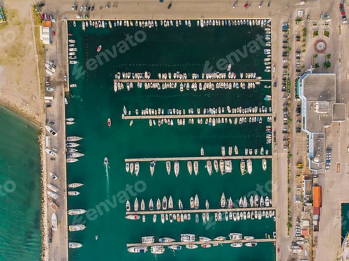 Preview: Aerial view of marina in Bar in Montenegro. Harbor for yacht and port concept