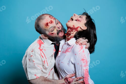 Preview: Actor biting costar on neck, filming promotional clips for thriller film