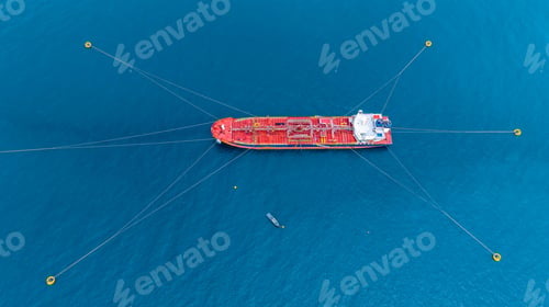 Preview: Aerial view oil tanker ship vessel loading and unloading in oil terminal station refinery.