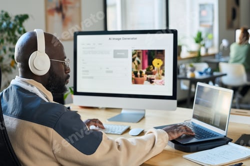 Preview: Man using two computers simultaneously