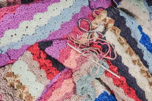 Preview: Art Cloth. Crumpled Texture- Multicolor Knitted Scarf. Beautiful Abstract Background.