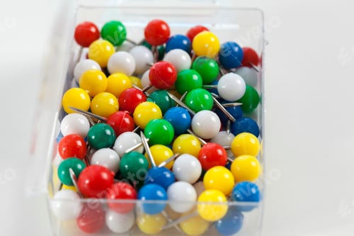 Preview: colorful color push pins isolated on white background