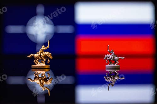 Preview: Toy Soldiers Reflecting Political Division on a Shiny Surface