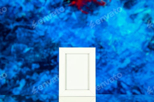 Preview: front view white picture frame on blue background color gift present portrait shoot picture family