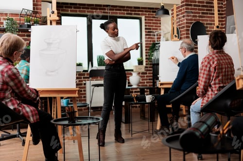 Preview: Group of students drawing at art lessons