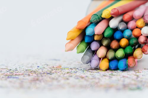 Preview: Photo of wax crayons isolated on white background with waste