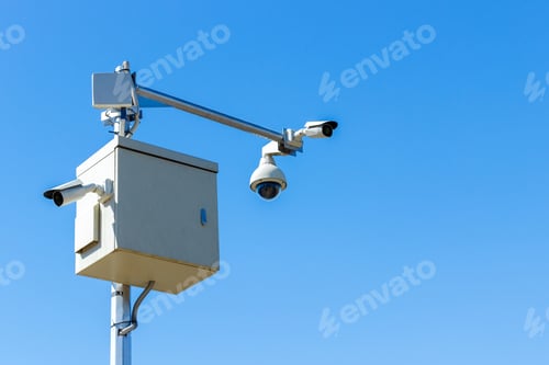 Preview: cctv camera on sky background Infrared camera and zoom tracking system