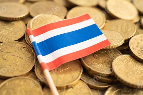Preview: Thailand flag on coins money, finance and accounting, banking concept.