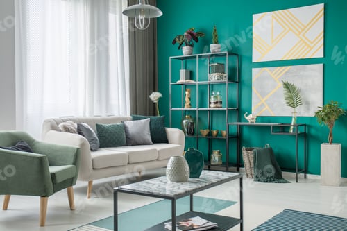 Vista previa: Bright sofa in green room