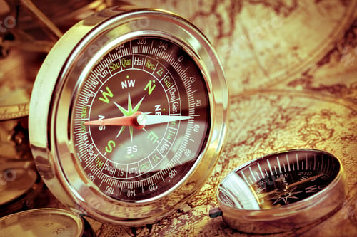 Preview: Old compass on vintage map