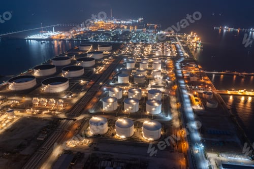 Preview: Aerial view of petrochemical oil refinery and sea in industrial engineering concept in Bangna