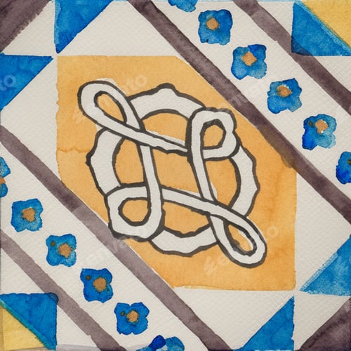 Preview: Watercolor illustration of portuguese ceramic tiles pattern