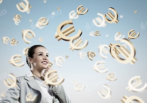 Preview: Image Of Thoughtful Businesswoman With Euro Symbol. Currency Concept