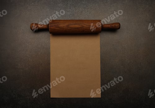 Preview: Vintage wooden rolling pin and brown paper