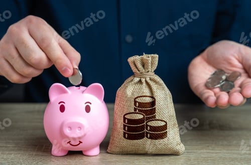 Preview: Accumulation of money. Putting coins in a piggy bank.