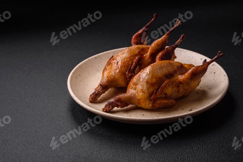 Preview: Roasted quail, partridge or pigeon stuffed with orange with spices and herbs